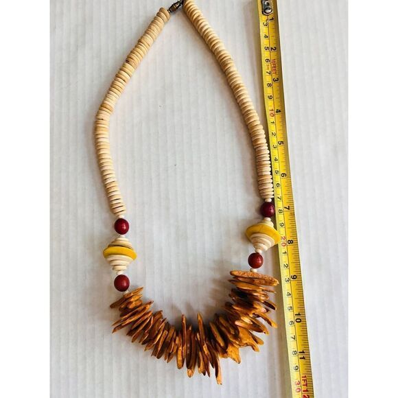 Necklace Wood Nuts Beaded Boho Hippie Vintage - Picture 3 of 7